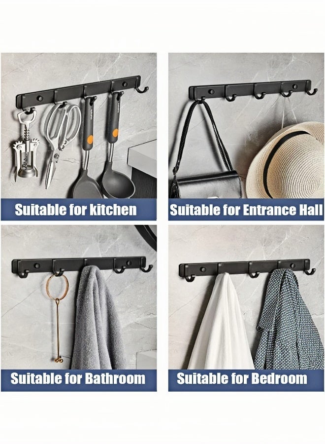 HQ-GAMING Coat Rack Wall Mounted Hook Rack with 5 Hooks Key Hanger Towel Rack Heavy Duty Wall Hanger Metal Coat Hook Rail for Coat Hat Towel Purse Robes Mudroom Bathroom Entryway Black Adhesive & Screw - Image 5