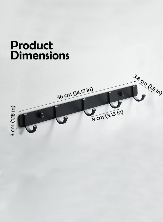 HQ-GAMING Coat Rack Wall Mounted Hook Rack with 5 Hooks Key Hanger Towel Rack Heavy Duty Wall Hanger Metal Coat Hook Rail for Coat Hat Towel Purse Robes Mudroom Bathroom Entryway Black Adhesive & Screw - Image 2