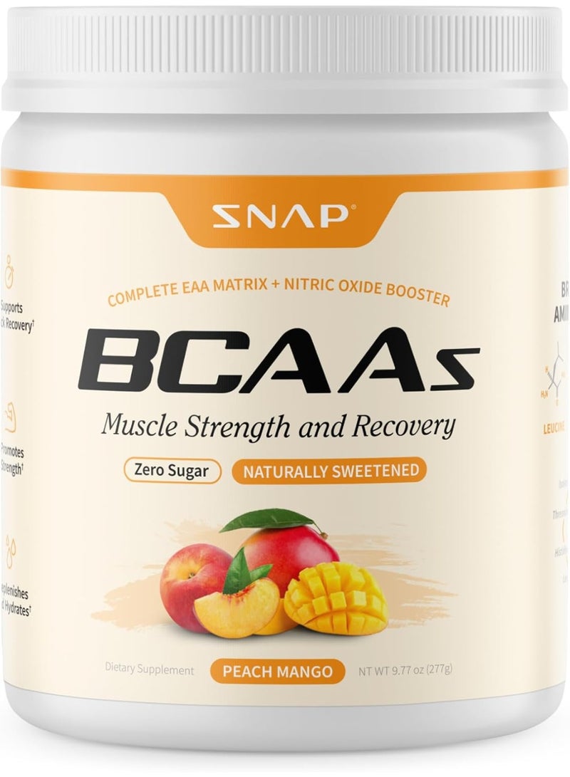 سناب مشروب BCAA بنكهة الخوخ والمانجو، 30 حصة | أحماض أمينية متفرعة السلسلة نباتية مع أحماض أمينية أساسية، وإلكتروليتات، وماء جوز الهند | مزيج مشروب الأحماض الأمينية - Image 1