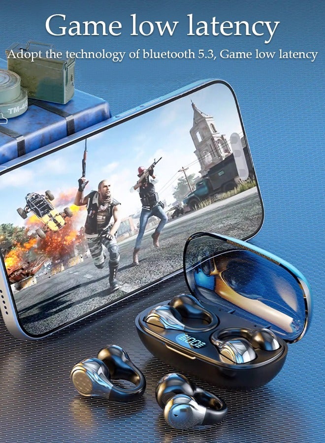 DUNISO Wireless Headphones Bluetooth Ear Clip Earphones Waterproof Stereo Noise Reduction Earphones Open Ear Headphones Charging Case LED Power Display for Running Sport Gym - Image 2