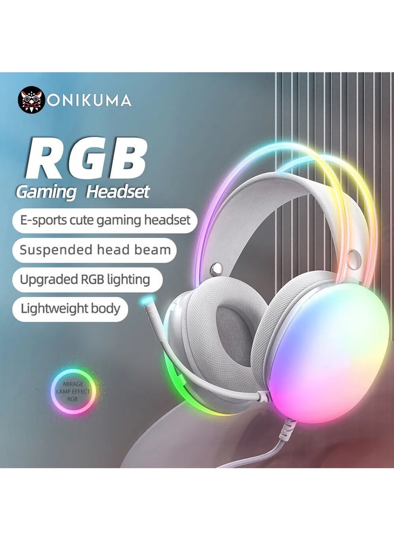 onikuma X25 Wired Professional Gaming Headphones Gradient RGB Lighting HD Mic Stereo Sound PC Mac Headset  - Image 2