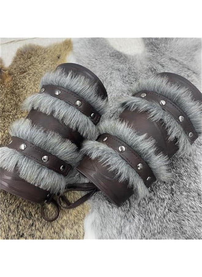 Generic Nordic Viking Barbarian Arm Guards, Medieval Artificial Fur Gauntlets, Vintage Faux Leather Bracers for LARP  - Image 4
