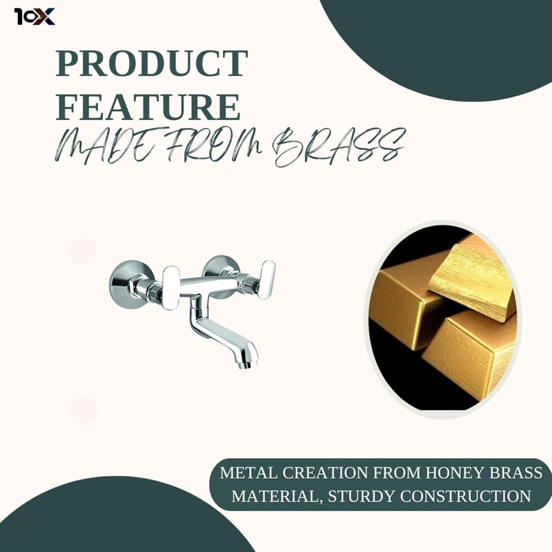 10X Brass Wall Mixer CP-9077 Non-Telephonic for Bathroom/Wall Mount Chrome Plated - Image 5
