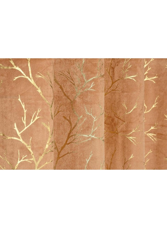 Fabrilia Gold Foil Print Velvet Curtains for 5 Feet Window, Gold, Pack of 1 Piece - Image 4