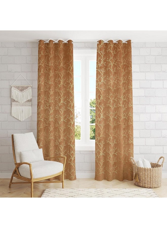 Fabrilia Gold Foil Print Velvet Curtains for 5 Feet Window, Gold, Pack of 1 Piece - Image 2