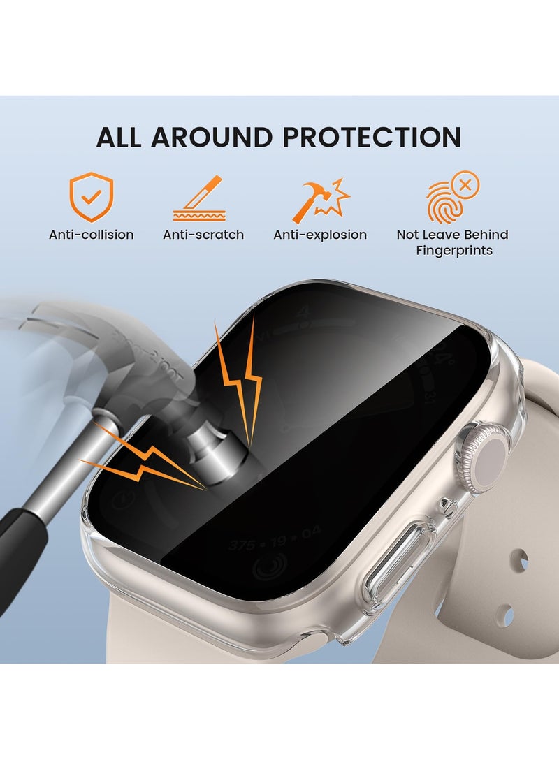 KASTWAVE 2 Pac Waterproof Privacy Case for Apple Watch 9 8 7 45mm with 9H Anti-Spy Tempered Glass Screen Protector, Full Body Hard PC Bumper Cases Protective Cover for iWatch9/iWatch8 (Clear+Black) - Image 4