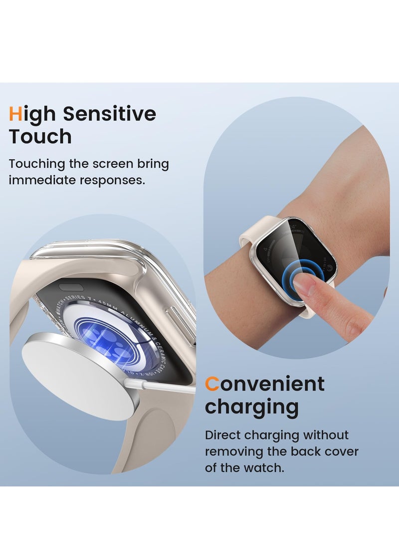 KASTWAVE 2 Pac Waterproof Privacy Case for Apple Watch 9 8 7 45mm with 9H Anti-Spy Tempered Glass Screen Protector, Full Body Hard PC Bumper Cases Protective Cover for iWatch9/iWatch8 (Clear+Black) - Image 3