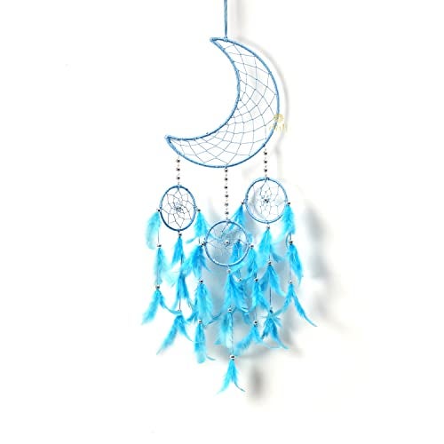 DULI Moon Shape Dream Catcher Half Crescent Home Decor Wall Hanging Bedroom Best for Gifts and Decoration, Wall Art for Bedrooms, Home Wall (CrescentMoonDC- AquaPurple) - Image 1