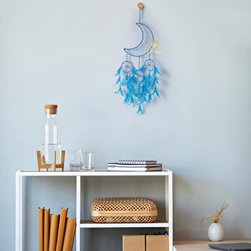 DULI Moon Shape Dream Catcher Half Crescent Home Decor Wall Hanging Bedroom Best for Gifts and Decoration, Wall Art for Bedrooms, Home Wall (CrescentMoonDC- AquaPurple) - Image 4