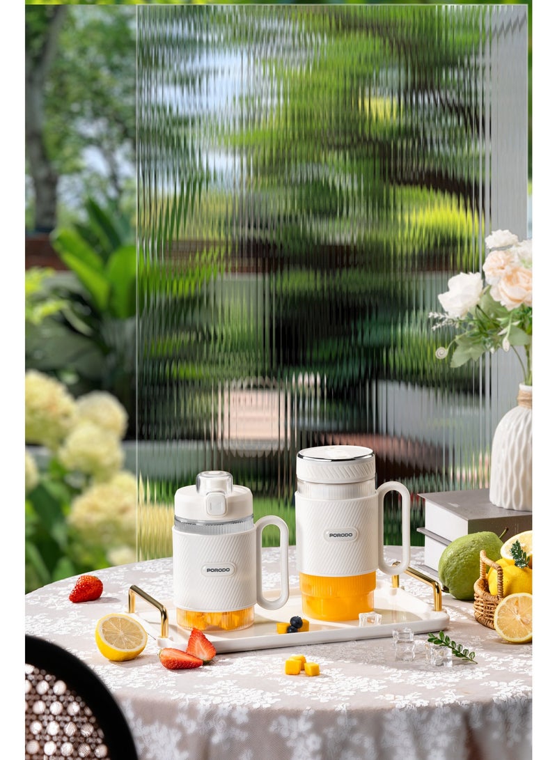 porodo Portable 20-Blade Blender with SUS304 Stainless Steel, 18,500RPM Motor, USB-C Recharge, Dual Cups (350mL & 500mL), 600mL & 800mL Full Capacity, Ice Crushing & Smoothie Maker - White - Image 3