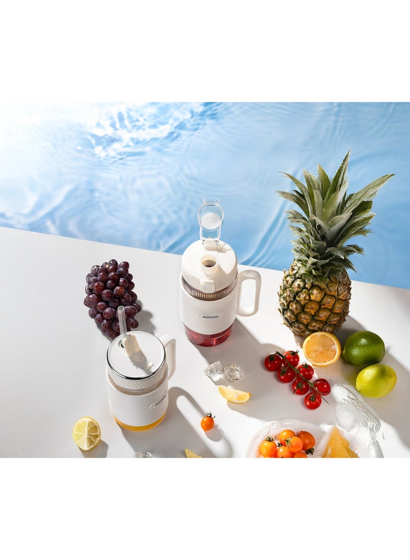 porodo Portable 20-Blade Blender with SUS304 Stainless Steel, 18,500RPM Motor, USB-C Recharge, Dual Cups (350mL & 500mL), 600mL & 800mL Full Capacity, Ice Crushing & Smoothie Maker - White - Image 2