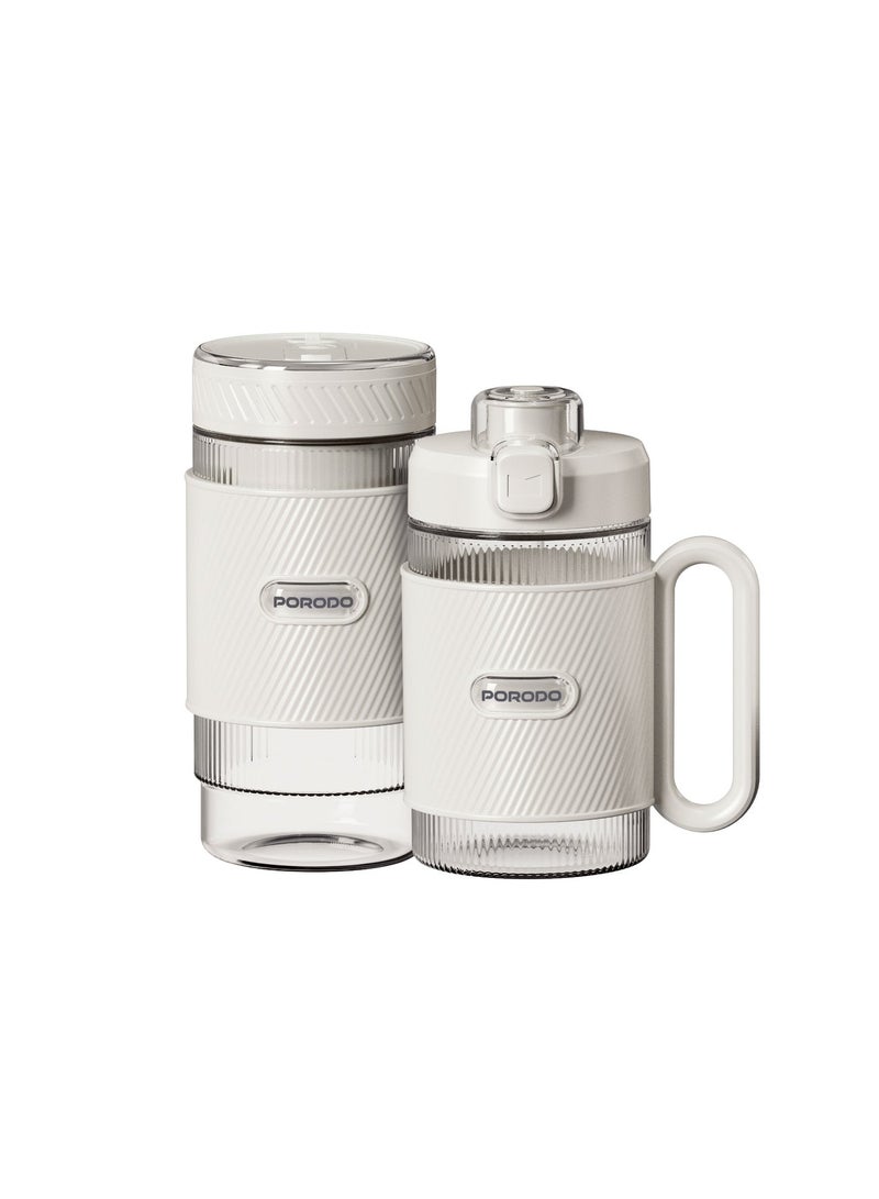 porodo Portable 20-Blade Blender with SUS304 Stainless Steel, 18,500RPM Motor, USB-C Recharge, Dual Cups (350mL & 500mL), 600mL & 800mL Full Capacity, Ice Crushing & Smoothie Maker - White - Image 1