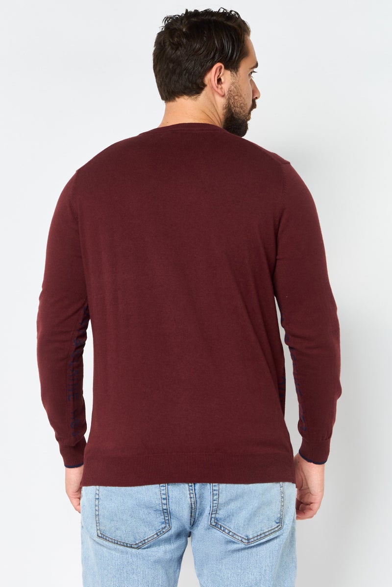 Harmont & Blaine Harmont Blaine Jeans Men Crew Neck  Graphic Print Long Sleeve Sweater, Maroon - Image 4