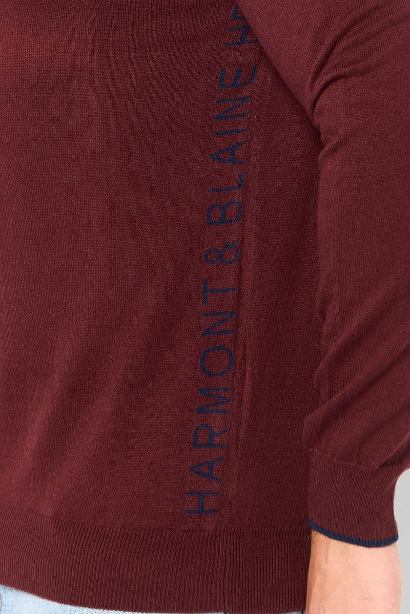 Harmont & Blaine Harmont Blaine Jeans Men Crew Neck  Graphic Print Long Sleeve Sweater, Maroon - Image 3