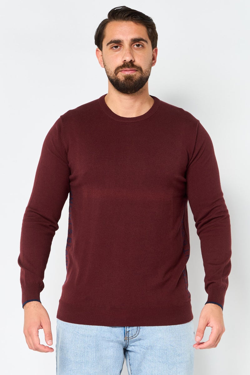 Harmont & Blaine Harmont Blaine Jeans Men Crew Neck  Graphic Print Long Sleeve Sweater, Maroon - Image 1