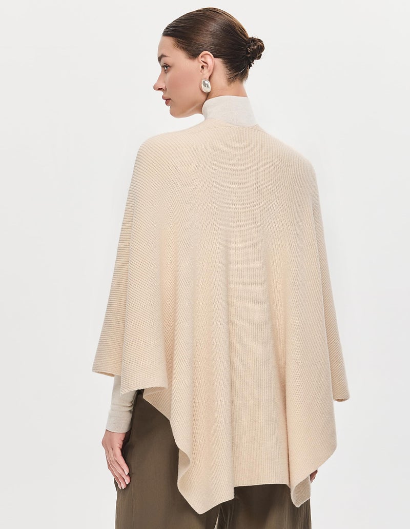 PULI Women's Shawl Wraps Ribbed Poncho Ruana Cape Open Front Cardigan Sweater Evening Dress for Fall Winter Beige - Image 4