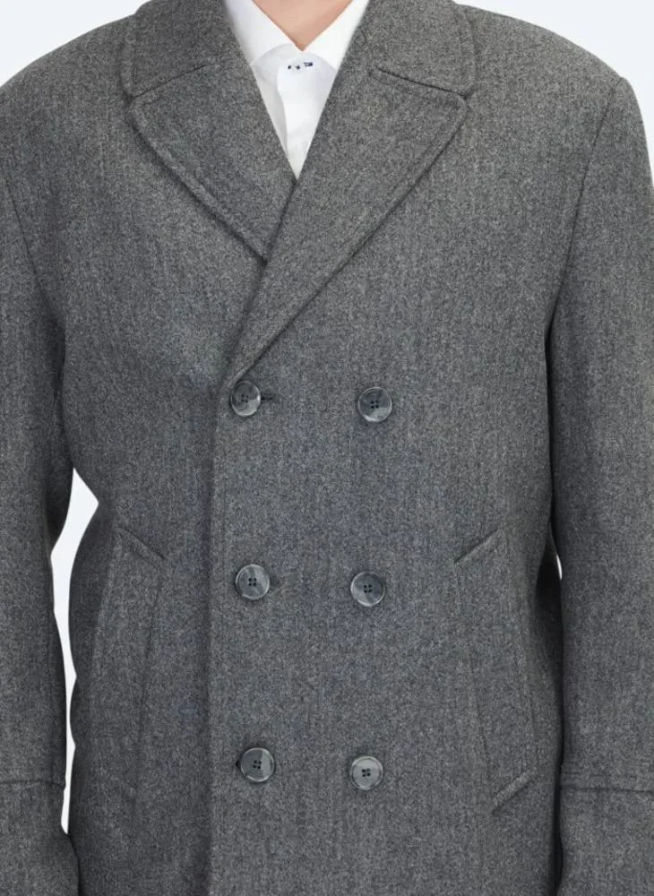 Kip Dark Grey Regular Fit Double Breasted Collar Casual Knitting Coat