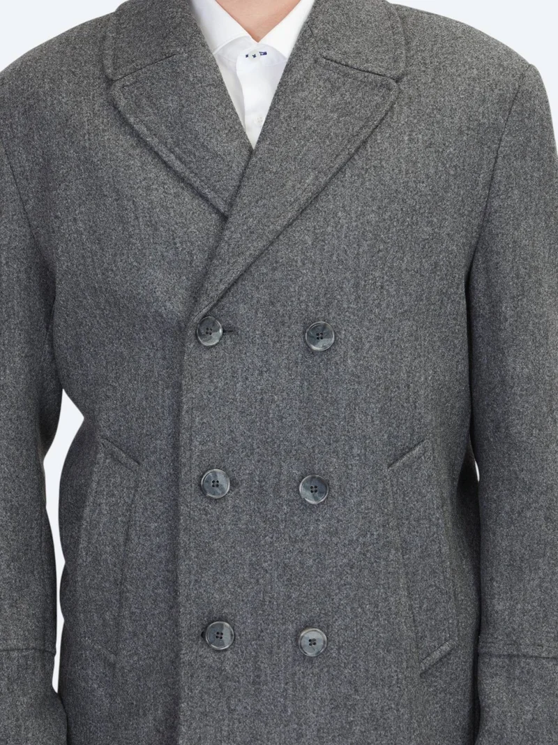 Kip Dark Grey Regular Fit Double Breasted Collar Casual Knitting Coat
