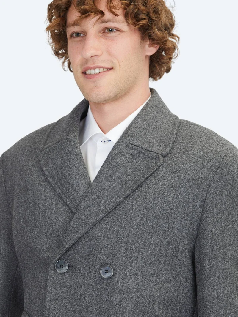 Kip Dark Grey Regular Fit Double Breasted Collar Casual Knitting Coat