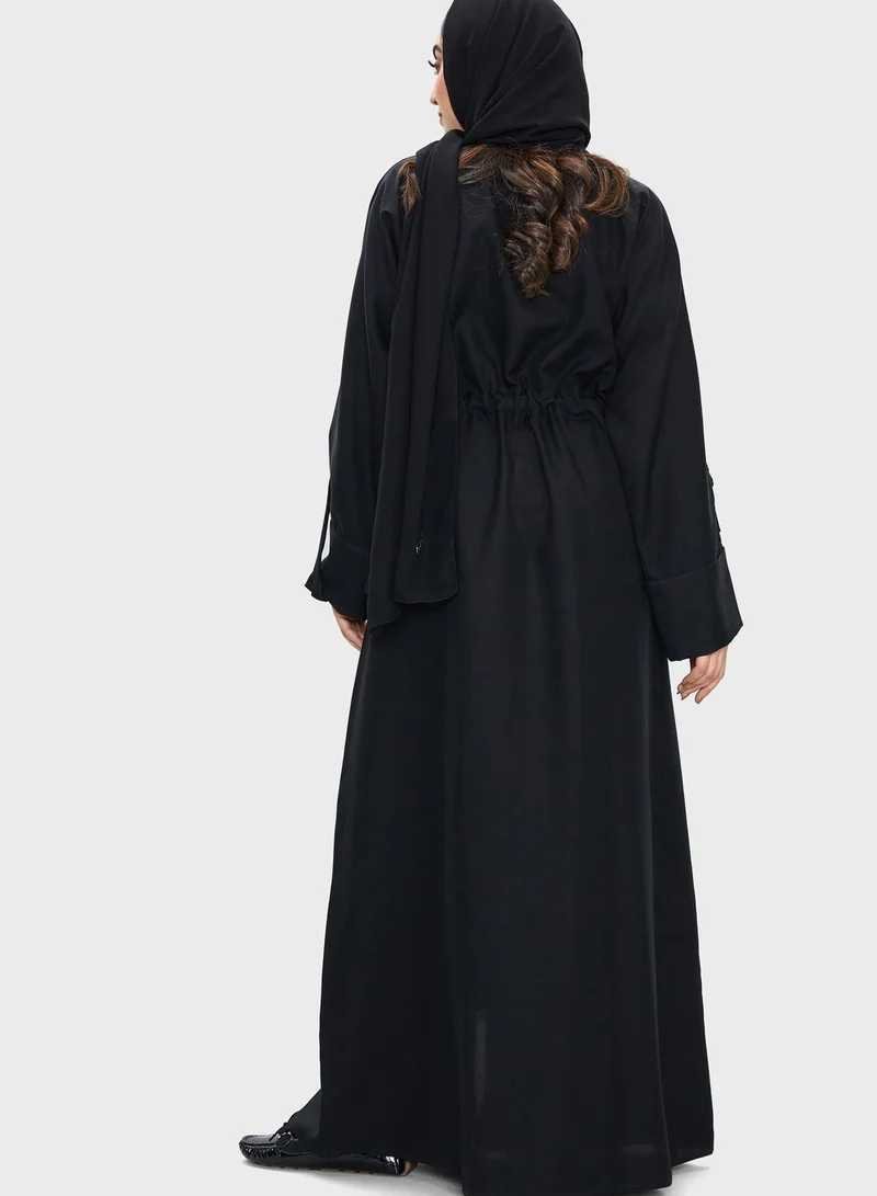 Nayomi Moda Belted Zip Through Abaya