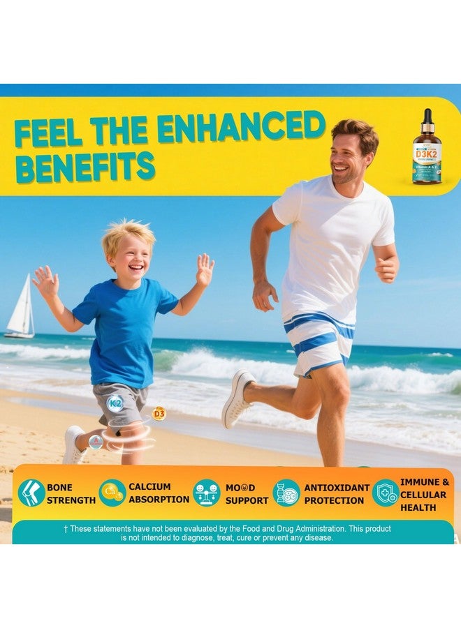 NEVISS Vitamin D3 Drops for Adults & Kids, Liposomal Vitamin D3 K2 MK-7 w/ Vitamin A & E - High Absorption Liquid K2 D3 Vitamin Supplement for - Calcium Absorption, Strong Bones, Teeth & Immune Health 2 Pack  - Image 4