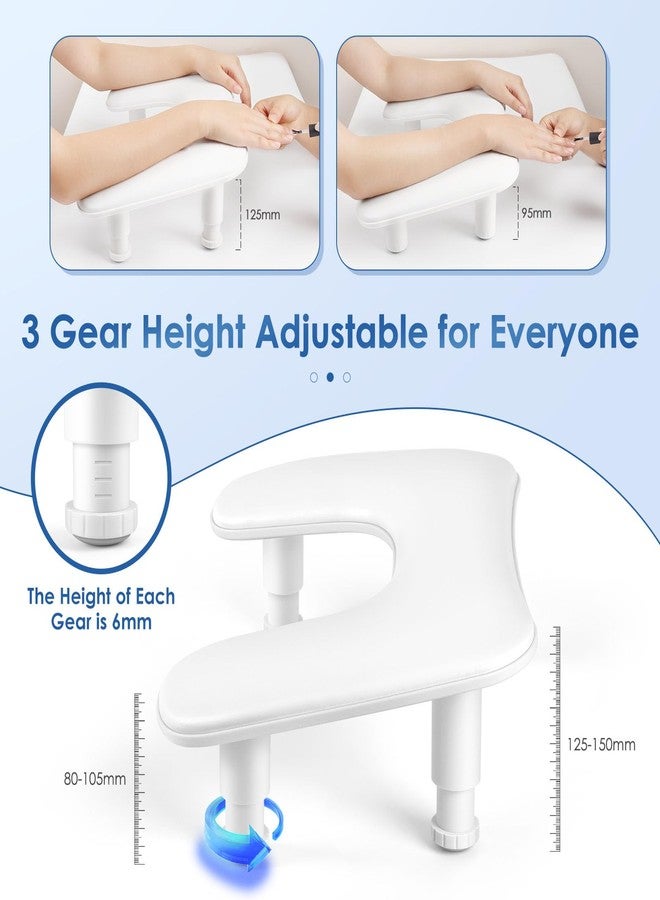LIONVISON Manicure Arm Rest for Nails Tech: U-shaped Adjustable Nail Armrest - White PU Leather Hand Stand Rest for Manicurists - Image 2
