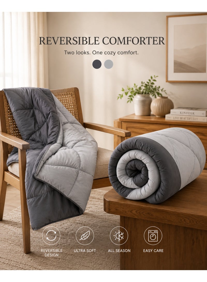 Home auraa Bedding Comforter Set, King Size 220x240 cm - 3-Pcs Solid reversible Bed Set, Microfiber Fabric - 1 Comforter And 2 Pillow covers - Image 4