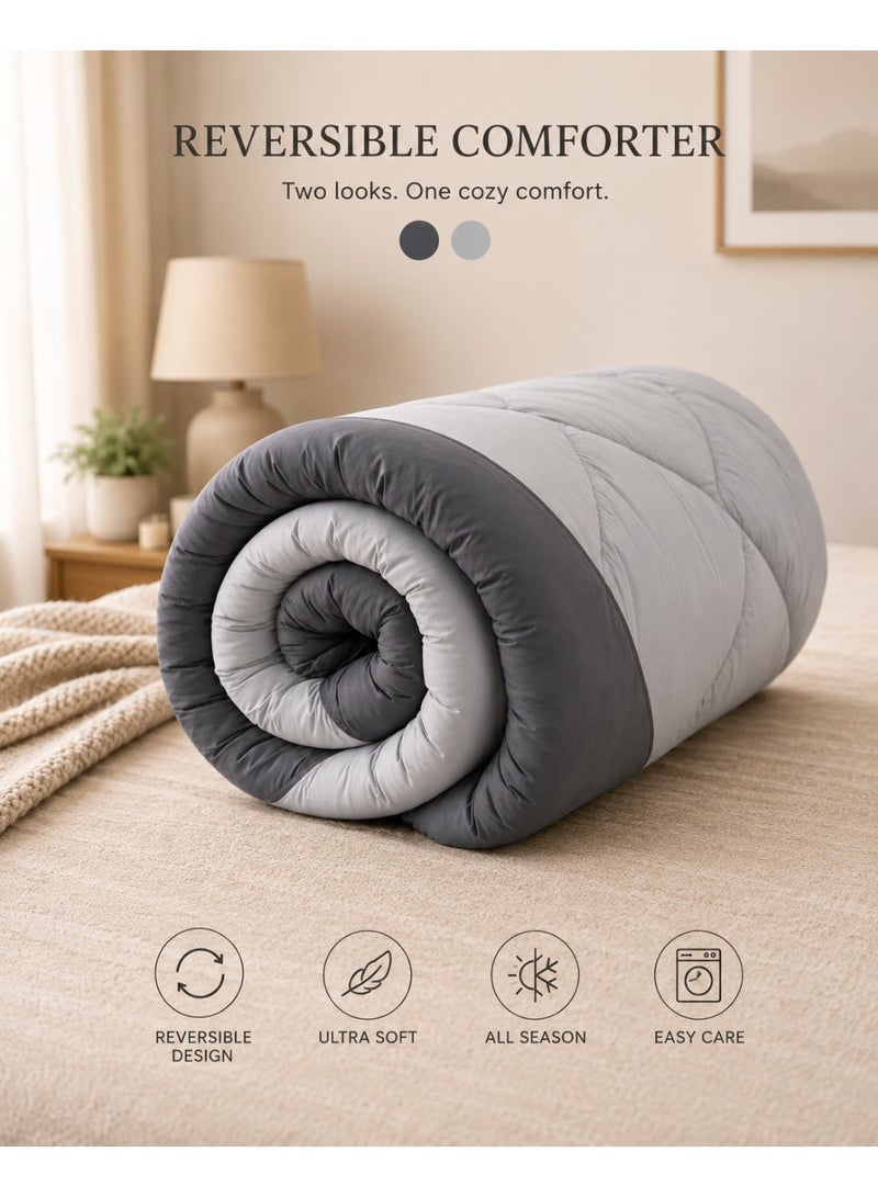 Home auraa Bedding Comforter Set, King Size 220x240 cm - 3-Pcs Solid reversible Bed Set, Microfiber Fabric - 1 Comforter And 2 Pillow covers - Image 3
