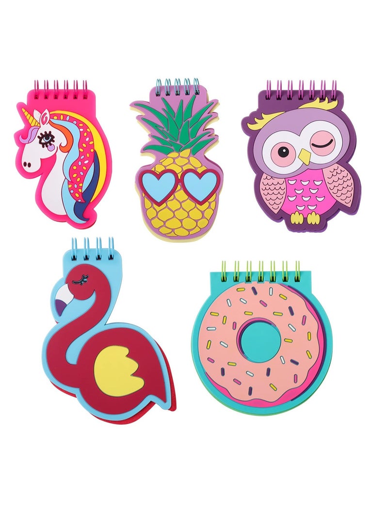 SOLARAE Cute Cartoon Spiral Notebooks - 5 Pack Small Memo Pads with PVC Cover, 3.5" x 5", 50 Sheets Each, Perfect for Pocket Note-Taking and Doodling. - Image 1