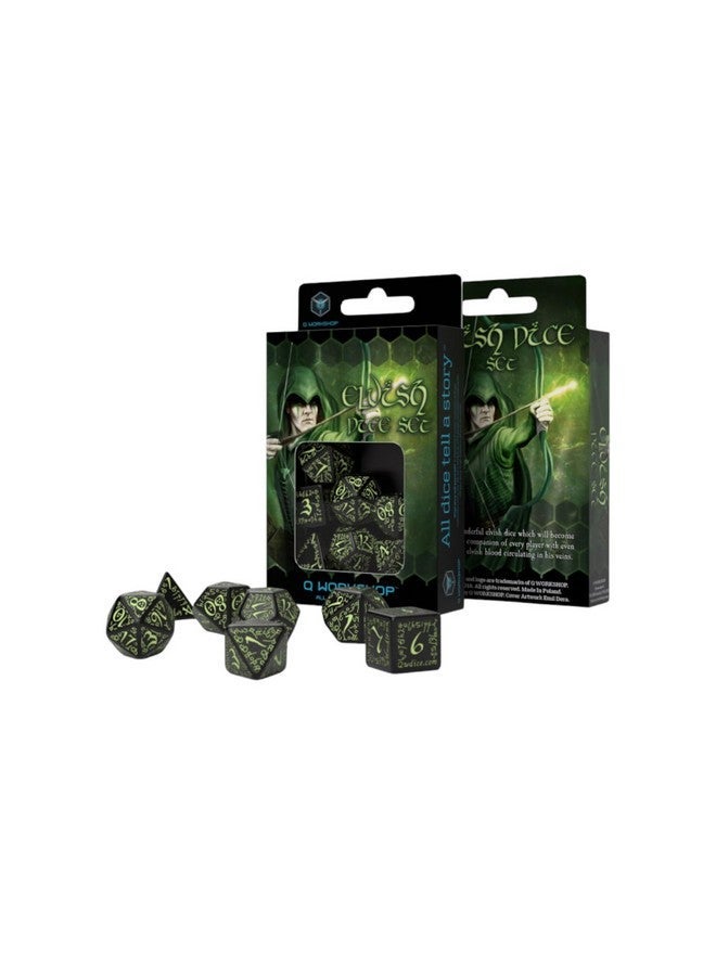 Q WORKSHOP Elvish Dice Black/Glow-in-the-Dark (7) Board Game - Image 1