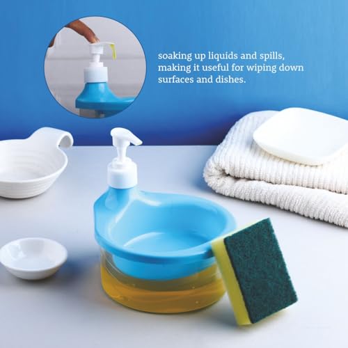 Homeor Double Layer Soap Dispenser for Dishwasher Liquid Dispenser with Sponge Holder for Kitchen Sink Countertop Kitchen Bathroom (Multi-Color), 1 Piece - Image 3