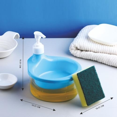 Homeor Double Layer Soap Dispenser for Dishwasher Liquid Dispenser with Sponge Holder for Kitchen Sink Countertop Kitchen Bathroom (Multi-Color), 1 Piece - Image 2
