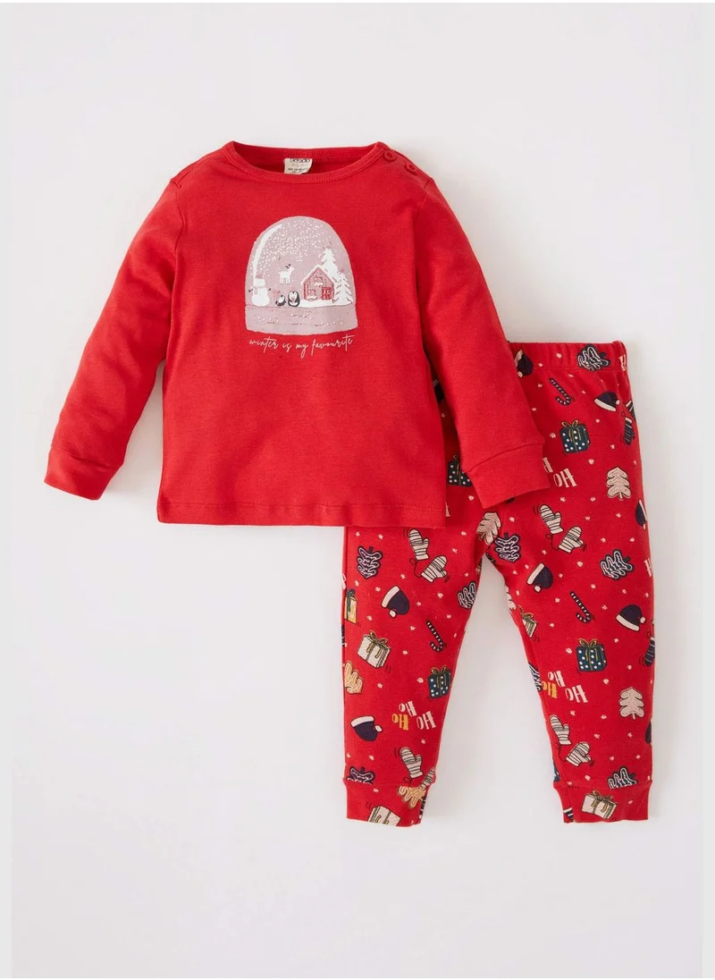 DeFacto Long Sleeve Newyear Themed Knitted Pyjamas Set