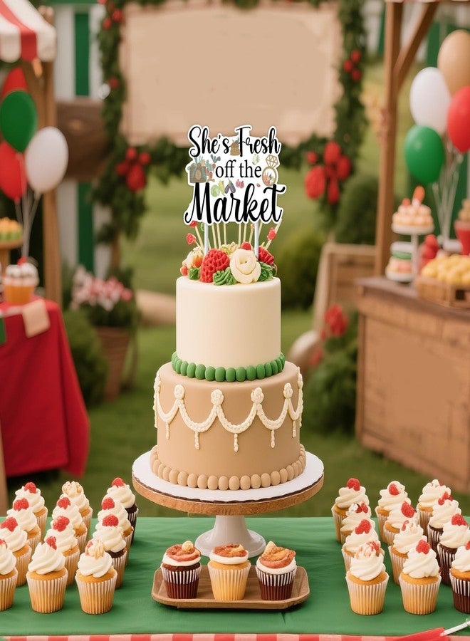 Blisstock Farmers Market Bridal Shower Cake Topper, She's Fresh Off the Market Bridal Shower Decorations Farm Vegetables Fruit Cake Decor for Women Fresh Off the Market Bridal Showers Party Supplies - Image 2