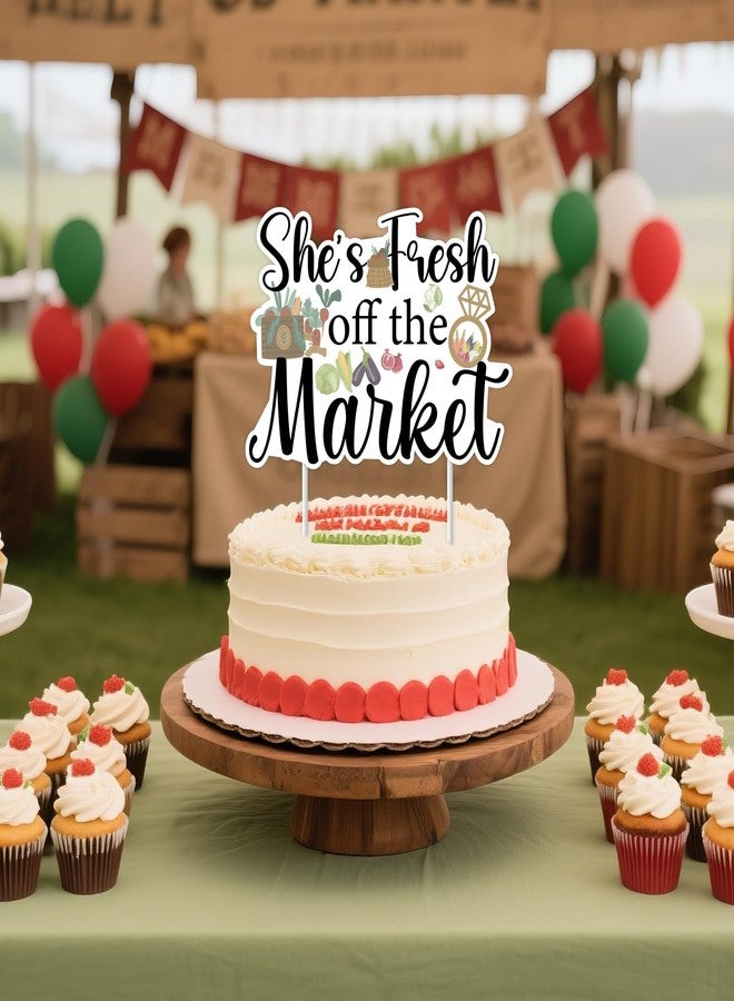 Blisstock Farmers Market Bridal Shower Cake Topper, She's Fresh Off the Market Bridal Shower Decorations Farm Vegetables Fruit Cake Decor for Women Fresh Off the Market Bridal Showers Party Supplies - Image 4