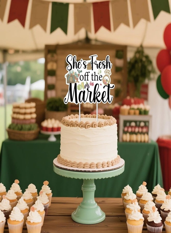 Blisstock Farmers Market Bridal Shower Cake Topper, She's Fresh Off the Market Bridal Shower Decorations Farm Vegetables Fruit Cake Decor for Women Fresh Off the Market Bridal Showers Party Supplies - Image 3