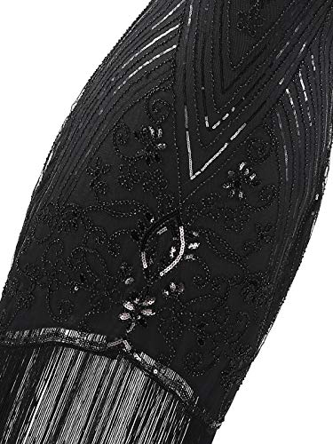 FAIRY COUPLE Women's 1920s Lace Neck Great Gatsby Dress Sequin Art Deco Flapper Dress with Sleeve D20S028 (XL, Glam Black) - Image 5