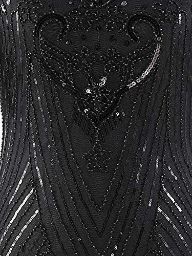 FAIRY COUPLE Women's 1920s Lace Neck Great Gatsby Dress Sequin Art Deco Flapper Dress with Sleeve D20S028 (XL, Glam Black) - Image 4