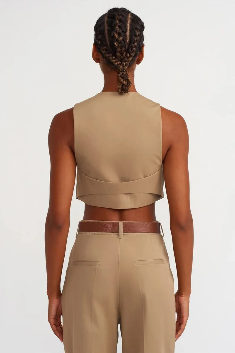 Dilvin Beige Natural DILVIN Cotton Poplin V-Neck Crop Blouse for Women | Best Price UAE