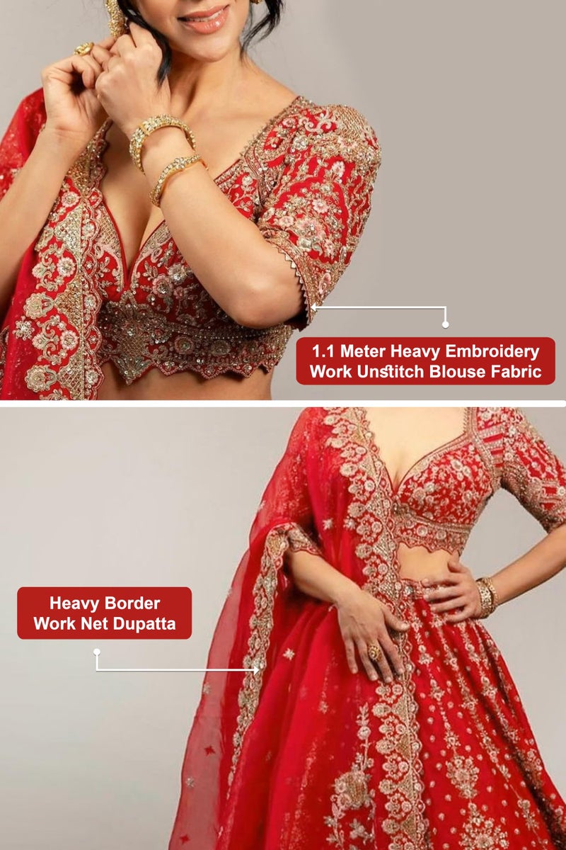 TRENDMALLS Women's Satin Embroidery with Golden Sequin work Lehenga Choli with Dupatta - Bridal Lehenga Choli for Women (L274-Red) SemiStitch - Image 5