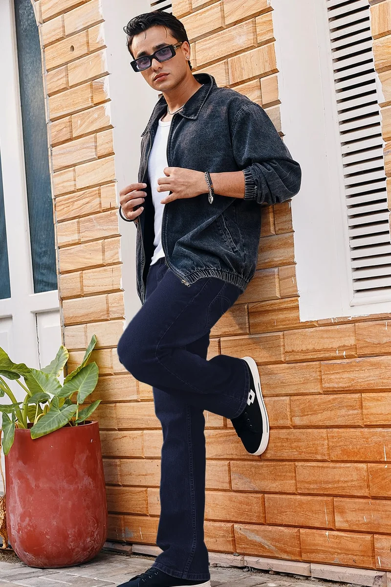 Urbano Fashion Men's Dark Blue Washed Bootcut Jeans Stretchable