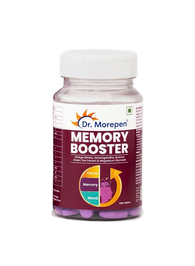 Dr. Morepen أقراص ذاكرة وتركيز ومزاج د. موريبين غنية بـ GABA، أشواغاندا، بابونج وبراهمي - فيتامينات B1، B2، B3، مغنيسيوم | آمنة لصحة الدماغ، خالية من الكائنات المعدلة وراثيًا والمواد الحافظة - 60 قرص - Image 1