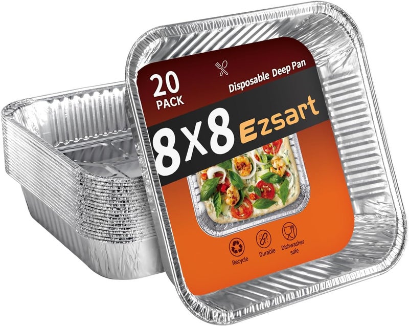 essart Aluminum Pans 8x8-20 Pack Disposable Foil Pans, Heavy Duty Aluminum Roasting Trays for Baking, Cooking, Heating, Storing, Prepping Food - Image 1