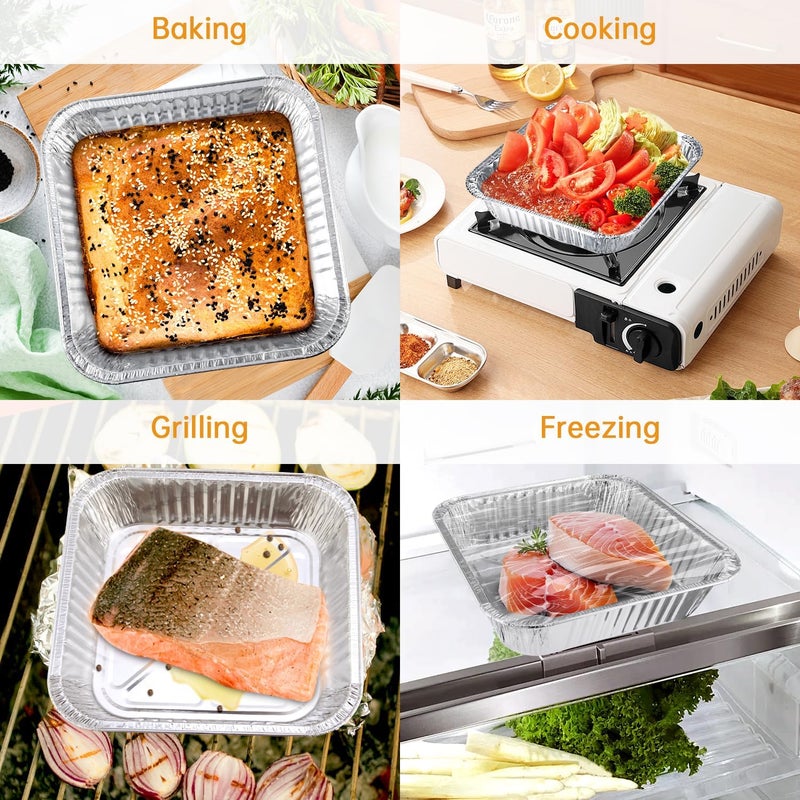 essart Aluminum Pans 8x8-20 Pack Disposable Foil Pans, Heavy Duty Aluminum Roasting Trays for Baking, Cooking, Heating, Storing, Prepping Food - Image 5