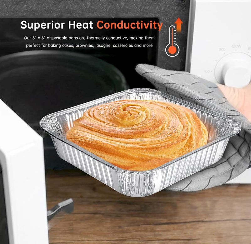 essart Aluminum Pans 8x8-20 Pack Disposable Foil Pans, Heavy Duty Aluminum Roasting Trays for Baking, Cooking, Heating, Storing, Prepping Food - Image 4