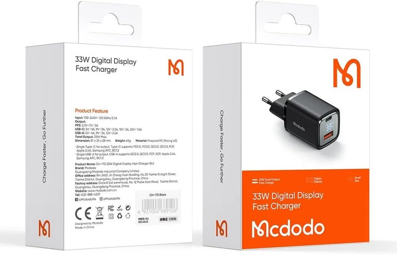 MCDODO CH 1701 Digital Display 33W USB C Power Adapter for Fast Charging - Image 3