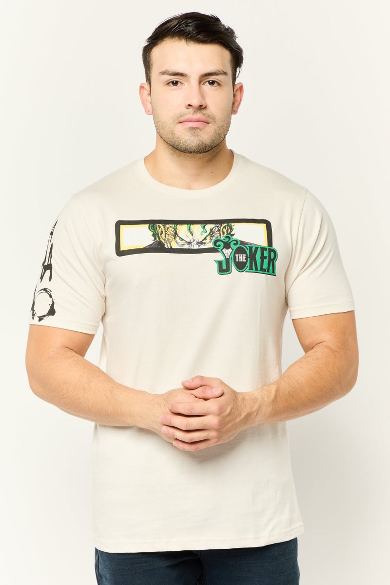 DC Men Crew Neck Short Sleeves Graphic Print T-Shirt, Ivory - Image 1