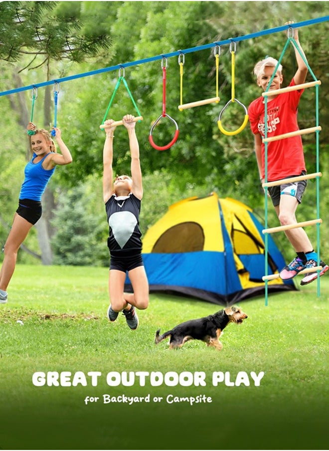 XiuWoo Outdoor Climbing Toys Set Swing Balance Training Set Rope Ladder Monkey Bar Rings Arm Trainer Multicolor  - Image 3