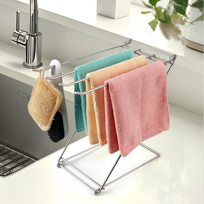 Seropy Kitchen Towel Holder Stand, 4-Arm Dish Towel Holder Countertop Towel Drying Rack for Bathroom, Free Standing Hand Towel Stand Washcloth Dish Cloth Drying Rack, Z-Shaped Folding Hanging Towel Bar Stand - Image 1