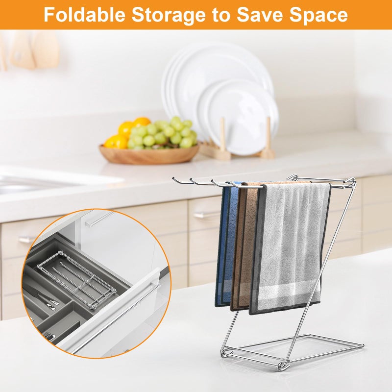 Seropy Kitchen Towel Holder Stand, 4-Arm Dish Towel Holder Countertop Towel Drying Rack for Bathroom, Free Standing Hand Towel Stand Washcloth Dish Cloth Drying Rack, Z-Shaped Folding Hanging Towel Bar Stand - Image 5